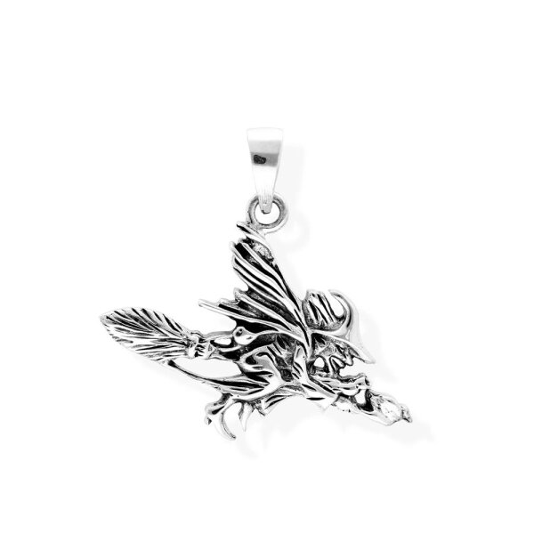 viTalisman Unisex Amulett Kettenanhänger magisch fliegende Hexe aus 925 Sterling Silber geschwärzt 37025