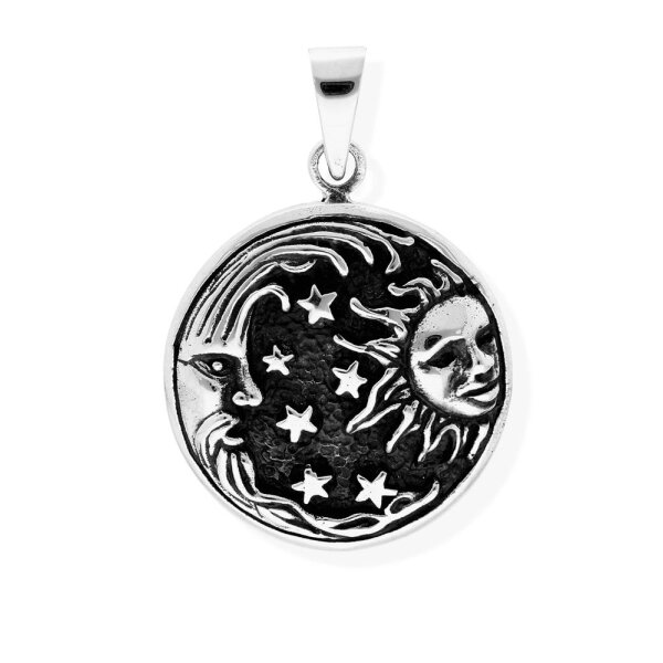 viTalisman Unisex Amulett Kettenanhänger himmlisch Sonne, Mond und Sterne aus 925 Sterling Silber geschwärzt 36015