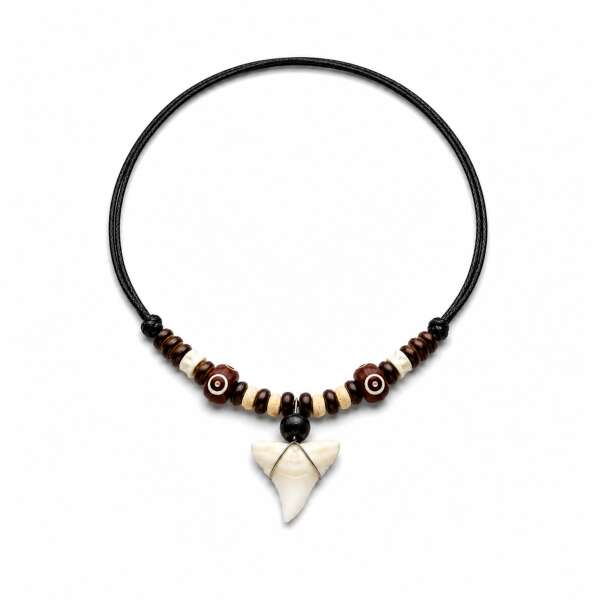 Surferkette mit Naturzahn und Naturperlen – verstellbarer Beach-Schmuck