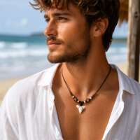 Surferkette mit Naturzahn und Naturperlen &ndash; verstellbarer Beach-Schmuck