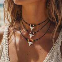 Unisex Surferkette mit Ocean-Anh&auml;nger &amp; Holzperlen | Verstellbare Baumwollkette | 3 Farbvarianten
