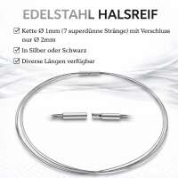 Edelstahl Halsreif Omega Kette &ndash; Bajonettverschluss &ndash; Silber oder Schwarz &ndash; Verschiedene L&auml;ngen