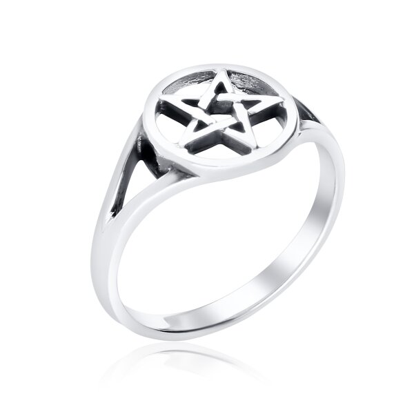 Pentagramm Pentakel Damenring 925 Sterling Silber...