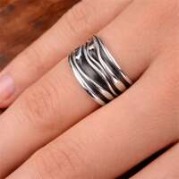 Damenring 925 Sterling Silber oxidiert &ndash; Falten Design dunkel, breiter Silberring modern