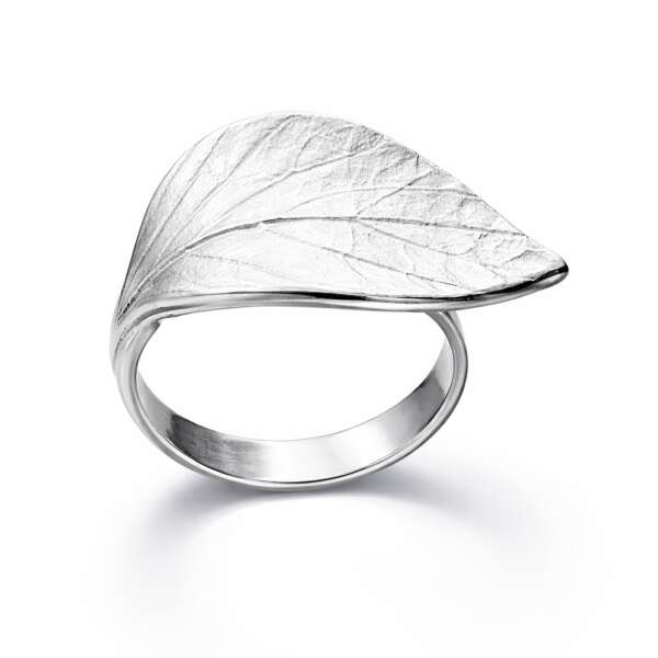 Floral Damen Ring 925 Sterling Silber – Vereiste Blatt-Optik, offen & größenverstellbar, filigraner Sommerschmuck