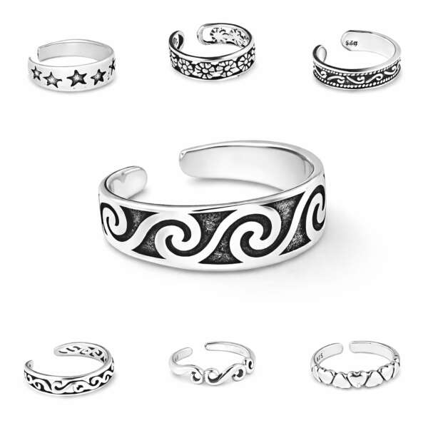 Zehenring 925 Sterling Silber verstellbar Damen – offener Fußring größenverstellbar anti allergen 7 Designs