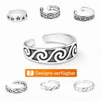 Zehenring 925 Sterling Silber verstellbar Damen &ndash; offener Fu&szlig;ring gr&ouml;&szlig;enverstellbar anti allergen 7 Designs