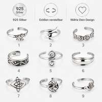 Zehenring 925 Silber &ndash; Gr&ouml;&szlig;enverstellbar &ndash; 9 Designs zur Auswahl