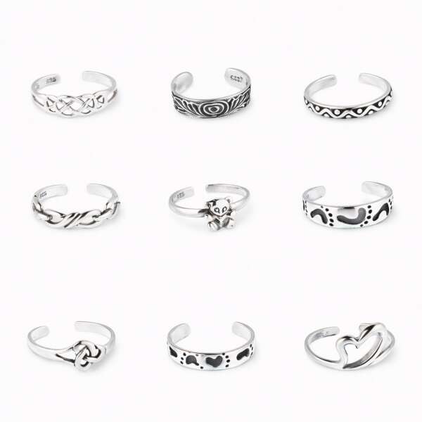 Zehenring Damen 925 Sterling Silber – verstellbarer Fußring | verschiedene Designs zur Auswahl | Toe Ring