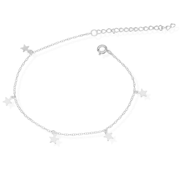 925 Silber Fußkette Stern Sterne Charm Damen Fußband Fußkettchen Fk61