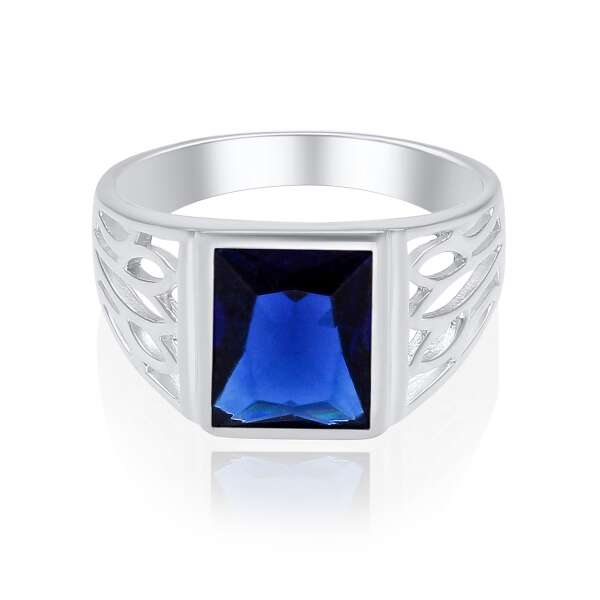 Siegelring Zirkonia facettiert blau eckig Herren 925 Silber Ring viTalisman gjrz04 62 ( Ø 19,7mm )