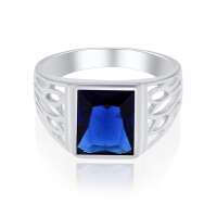 Siegelring Zirkonia facettiert blau eckig Herren 925 Silber Ring viTalisman gjrz04 62 ( &Oslash; 19,7mm )