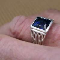 Siegelring Zirkonia facettiert blau eckig Herren 925 Silber Ring viTalisman gjrz04 62 ( &Oslash; 19,7mm )