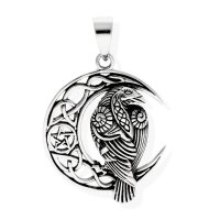 viTalisman Unisex Amulett Kette Anh&auml;nger keltisch Rabe Mond Pentagramm 925 Sterling Silber 36081