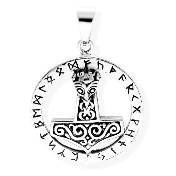 viTalisman Unisex Amulett Kette Anhänger keltisch Mjölnir Thors Hammer Runenring 925 Sterling Silber 36082