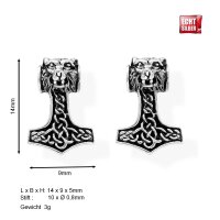 Ohrstecker Ohrringe nordisch keltisch Thorhammer Mj&ouml;lnir Wolfskopf 925 Sterling Silber 392102