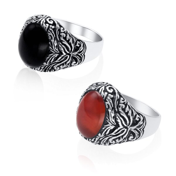 Siegelring Herrenring 925 Silber Ring schwarz Onyx rot Karneol Biker rocker iam15